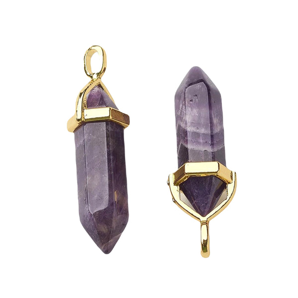 Charm Natural Stone Bullet Amethyst Gold