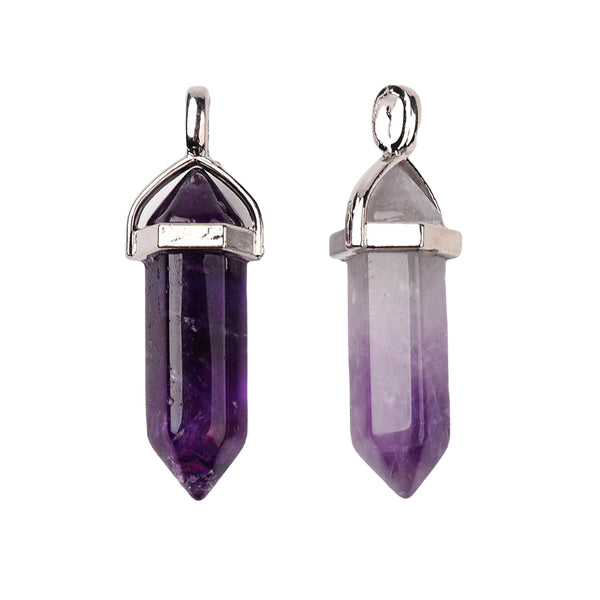 Charm Natural Stone Bullet Amethyst Silver