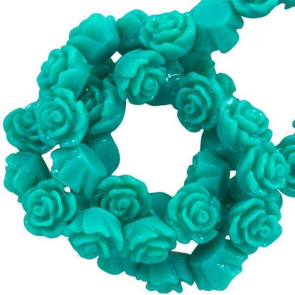 Rose beads 6 x 4 mm Teal 5 pieces
