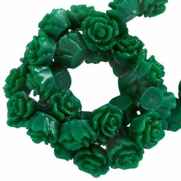 Rose beads 6 x 4 mm Dark Green 5 pieces