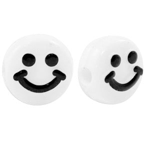 Acrylic Bead Smiley - White Black